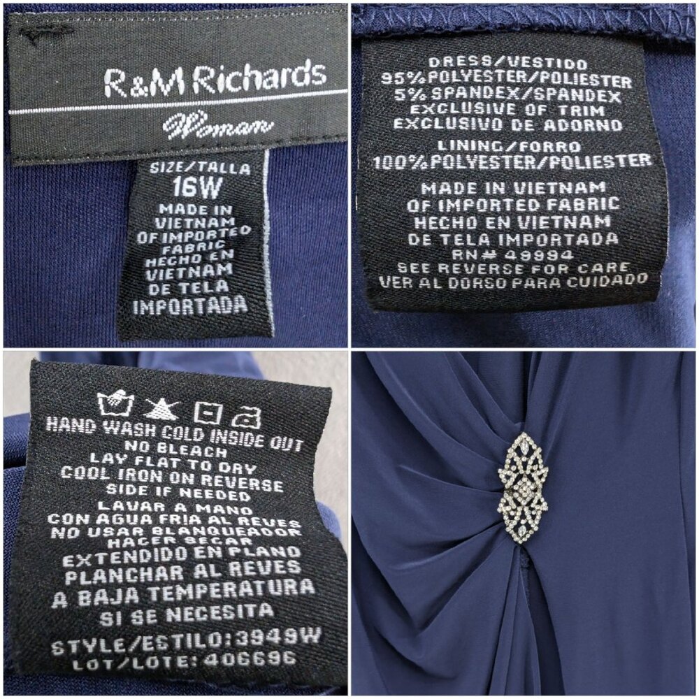 R&M Richards Gown Maxi Dress Blue Long Sleeve Front Slit Stretch Lined Size 16W - Picture 4 of 10